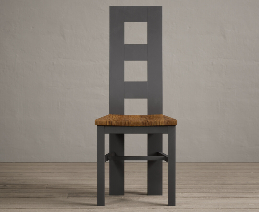 Product photograph of Painted Charcoal Grey Flow Back Dining Chairs With Rustic Oak Seat Pad from Oak Furniture Superstore