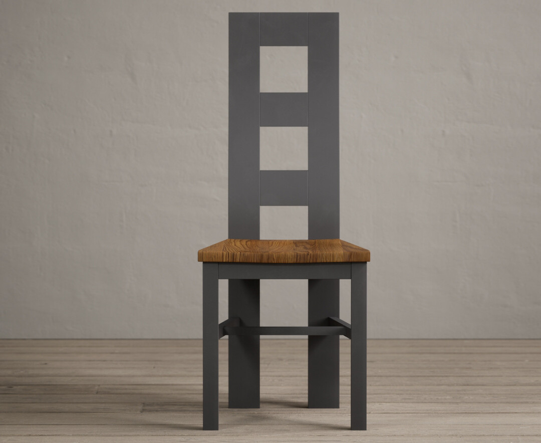 Painted Charcoal Grey Flow Back Dining Chairs With Rustic Oak Seat Pad