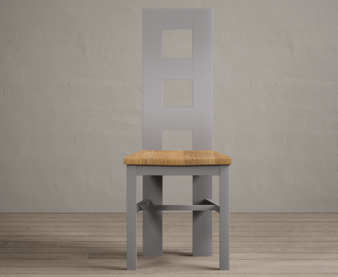 Painted Light Grey Flow Back Dining Chairs With Oak Seat Pad