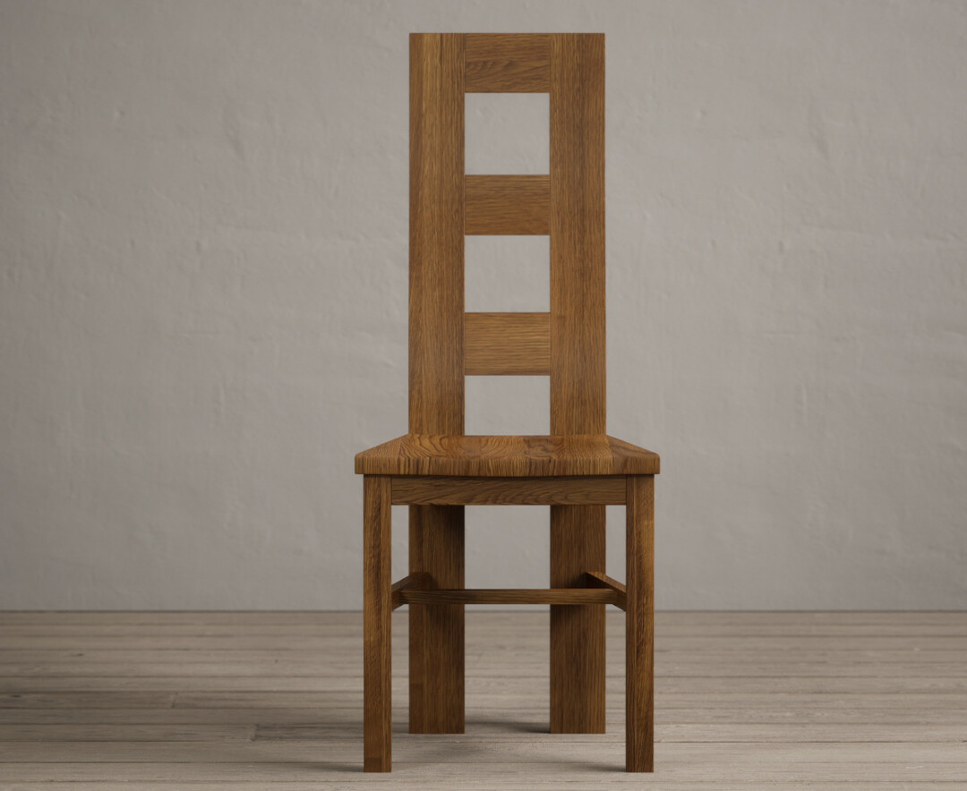 Product photograph of Rustic Solid Oak Flow Back Dining Chairs With Rustic Oak Seat Pad from Oak Furniture Superstore