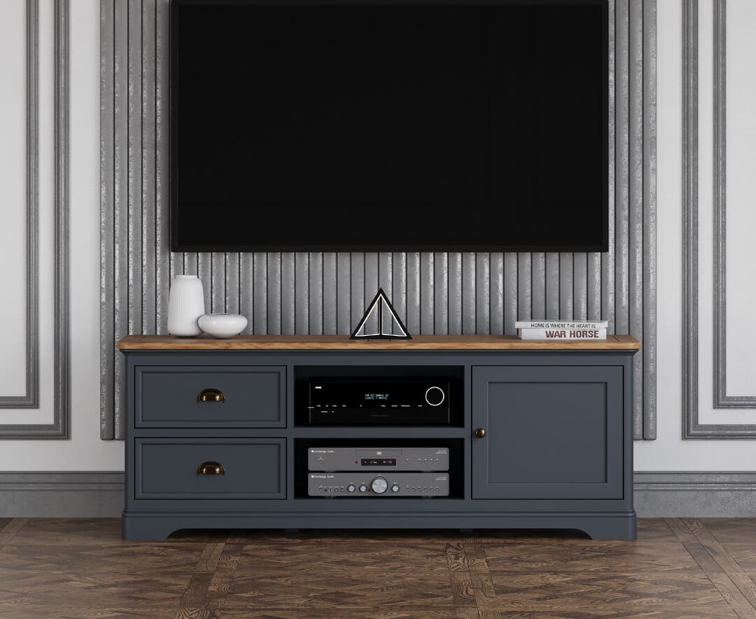 Bridstow Oak and Blue Painted Super Wide TV Cabinet