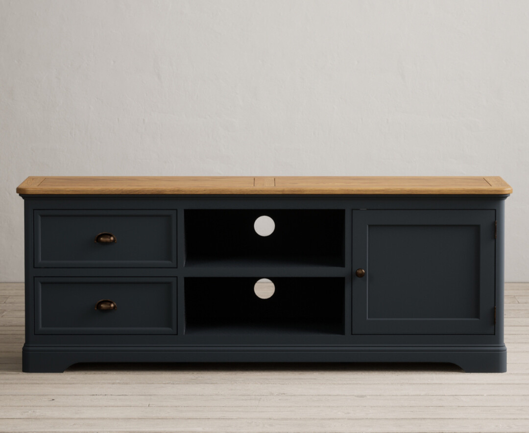 Product photograph of Bridstow Oak And Blue Painted Super Wide Tv Cabinet from Oak Furniture Superstore