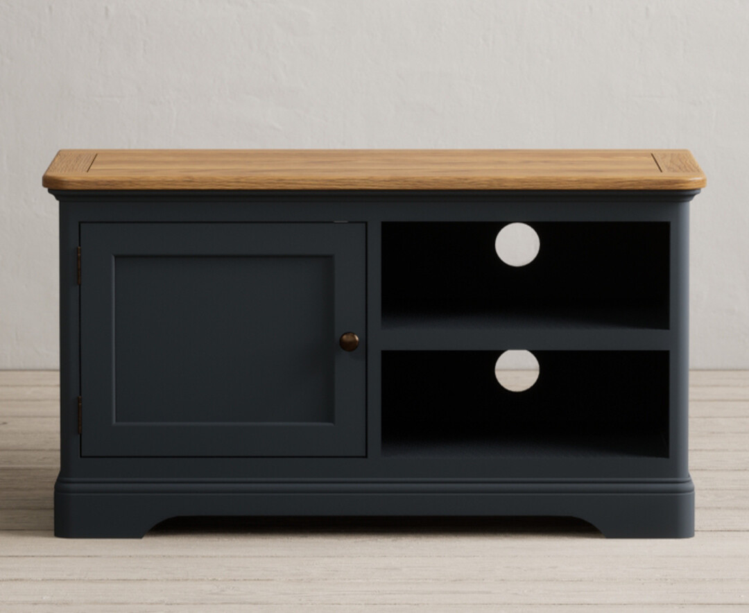 Product photograph of Bridstow Oak And Blue Painted Small Tv Cabinet from Oak Furniture Superstore