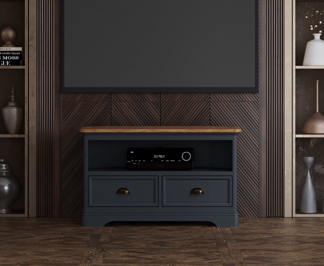 Bridstow Oak and Blue Painted Corner TV Cabinet