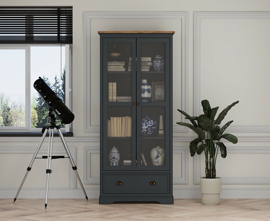 Bridstow Oak and Blue Painted Glazed Display Cabinet