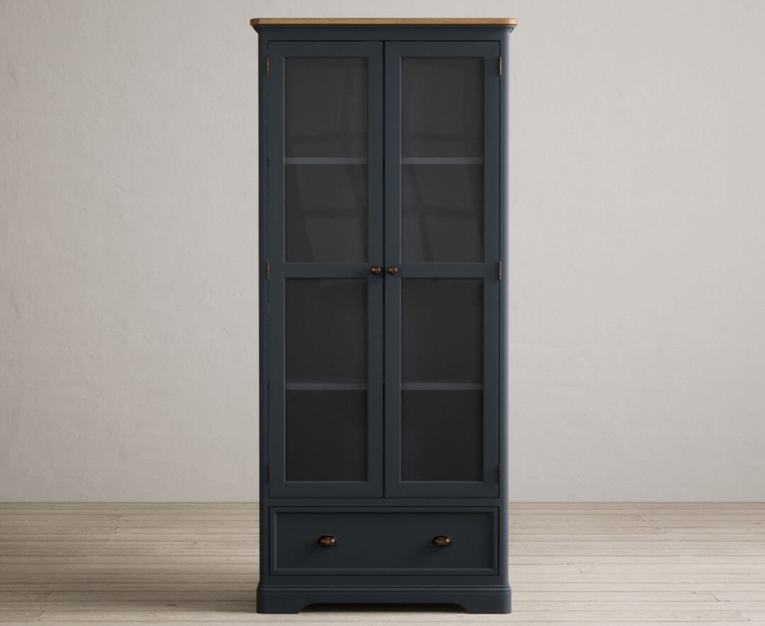 Product photograph of Bridstow Oak And Blue Painted Glazed Display Cabinet from Oak Furniture Superstore