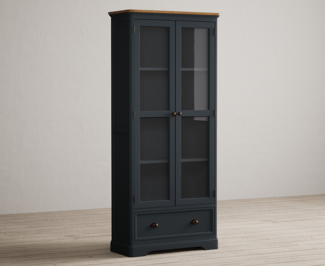 Photo 1 of Bridstow oak and blue painted glazed display cabinet