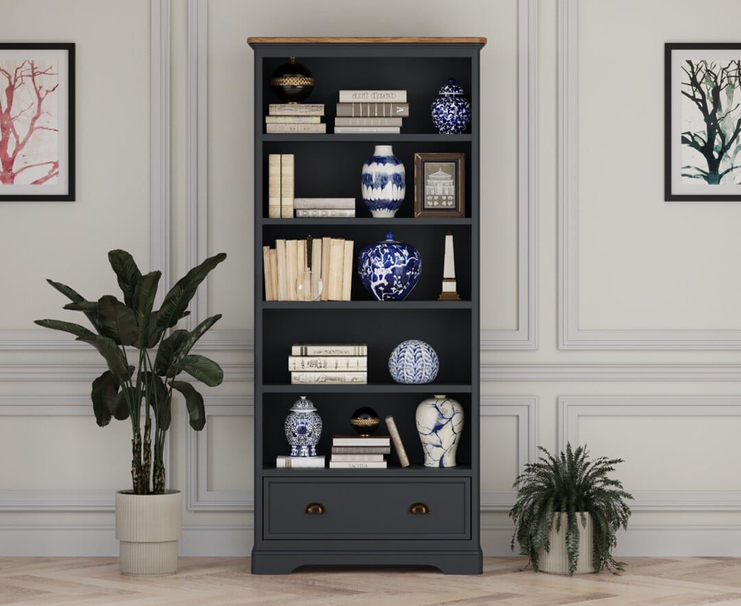 Bridstow Oak and Blue Painted Tall Bookcase