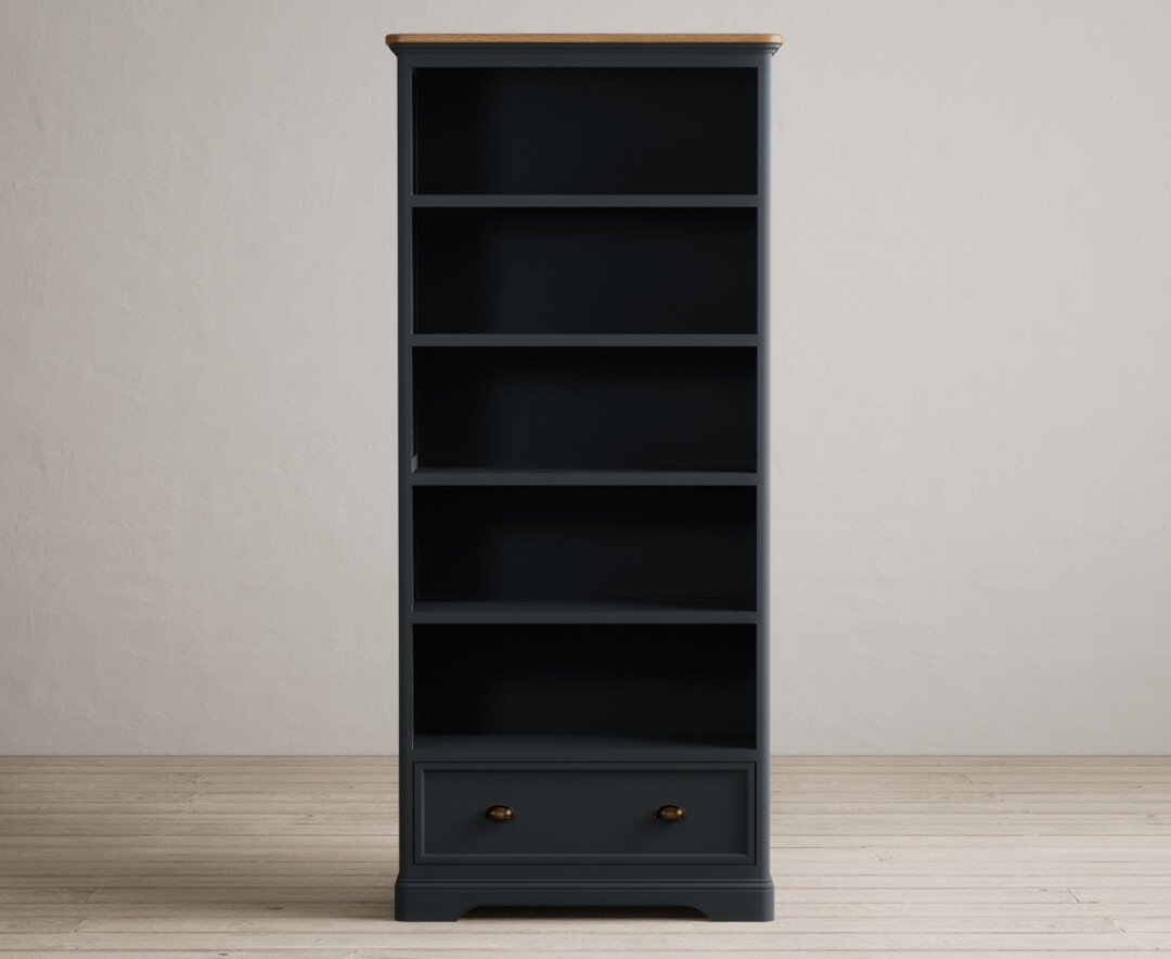 Product photograph of Bridstow Oak And Blue Painted Tall Bookcase from Oak Furniture Superstore