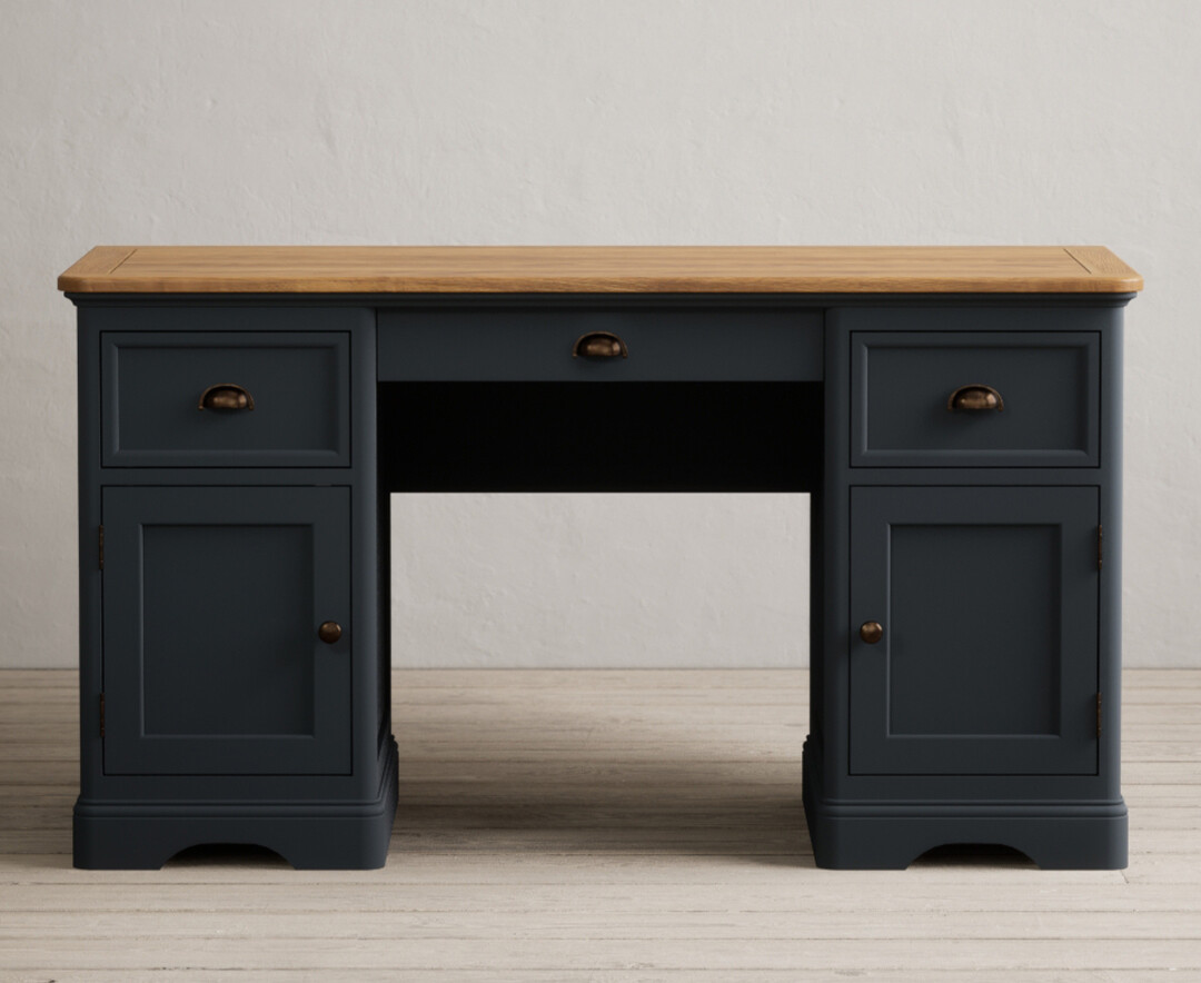 Product photograph of Bridstow Oak And Blue Painted Computer Desk from Oak Furniture Superstore