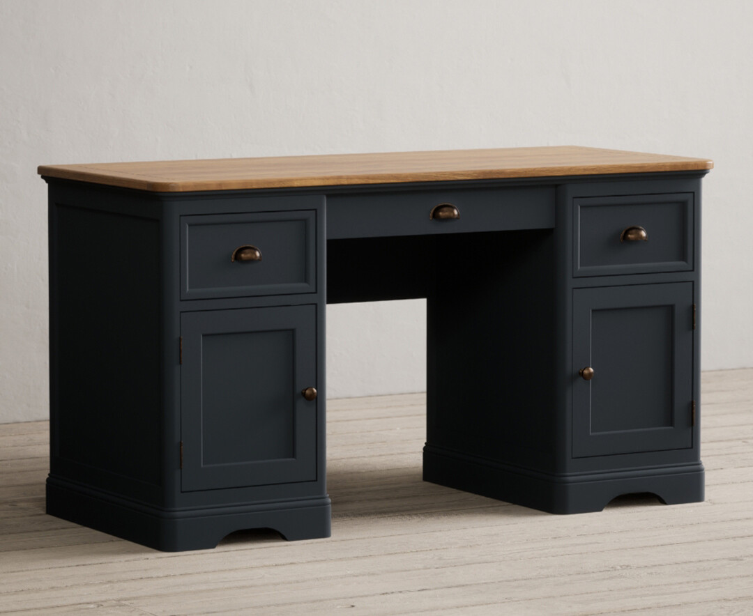 Product photograph of Bridstow Oak And Blue Painted Computer Desk from Oak Furniture Superstore.