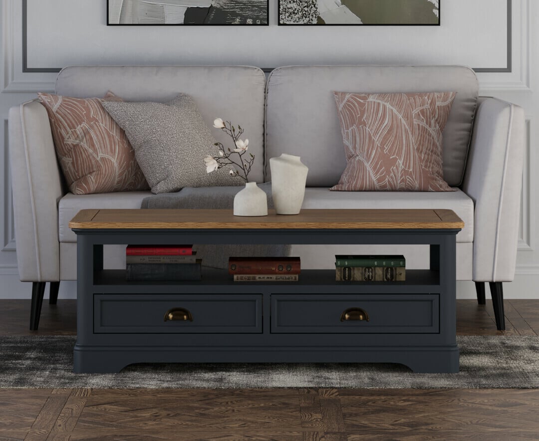 Bridstow Oak and Blue Painted 4 Drawer Coffee Table