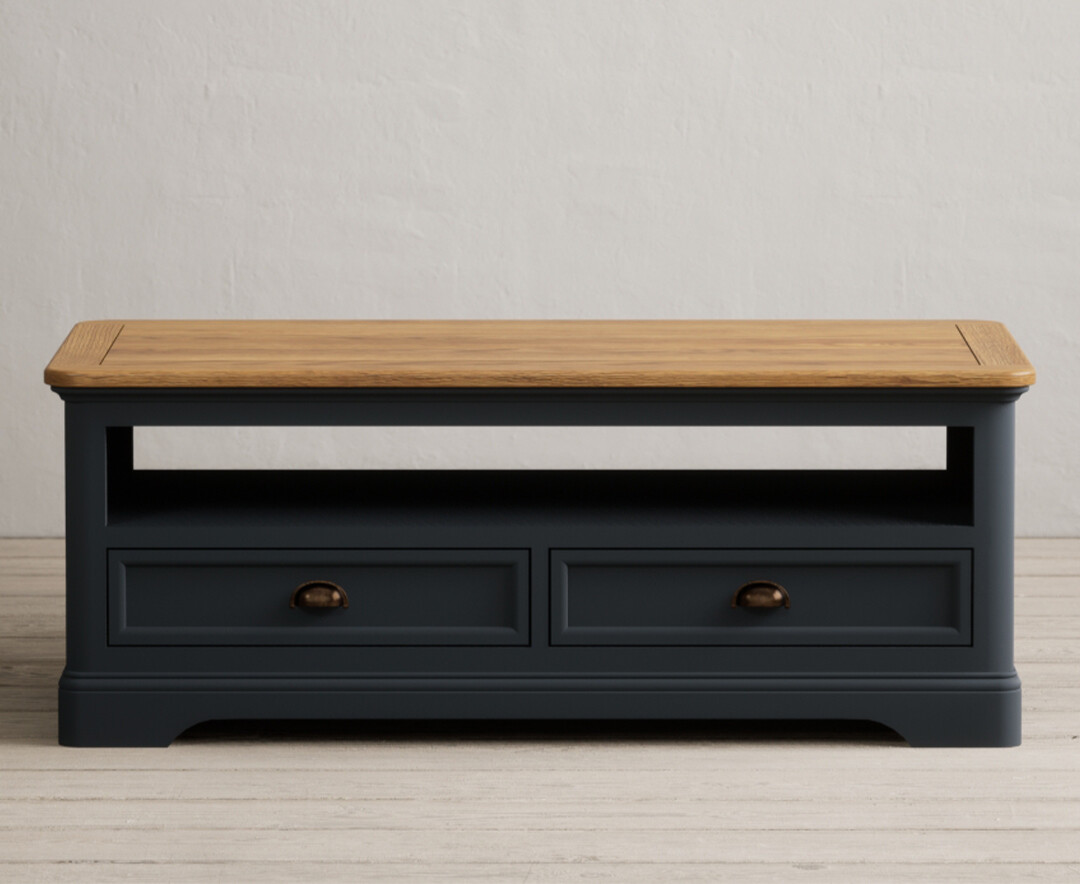 Product photograph of Bridstow Oak And Blue Painted 4 Drawer Coffee Table from Oak Furniture Superstore