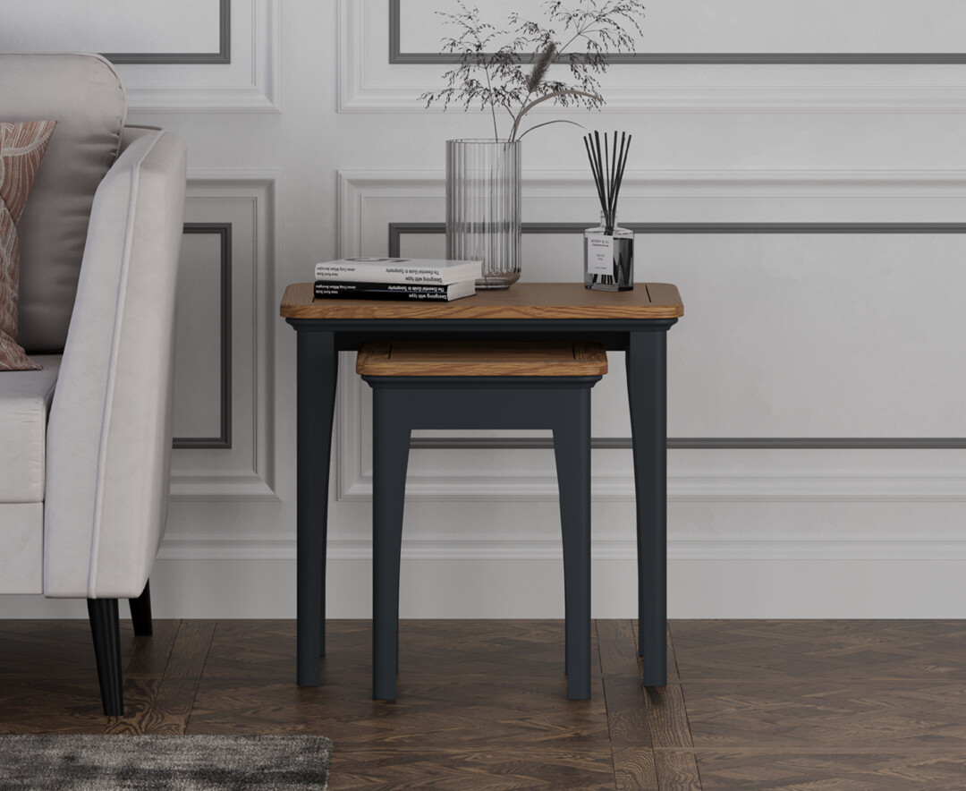 Bridstow Oak and Blue Painted Nest Of Tables
