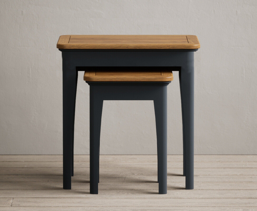 Product photograph of Bridstow Oak And Blue Painted Nest Of Tables from Oak Furniture Superstore