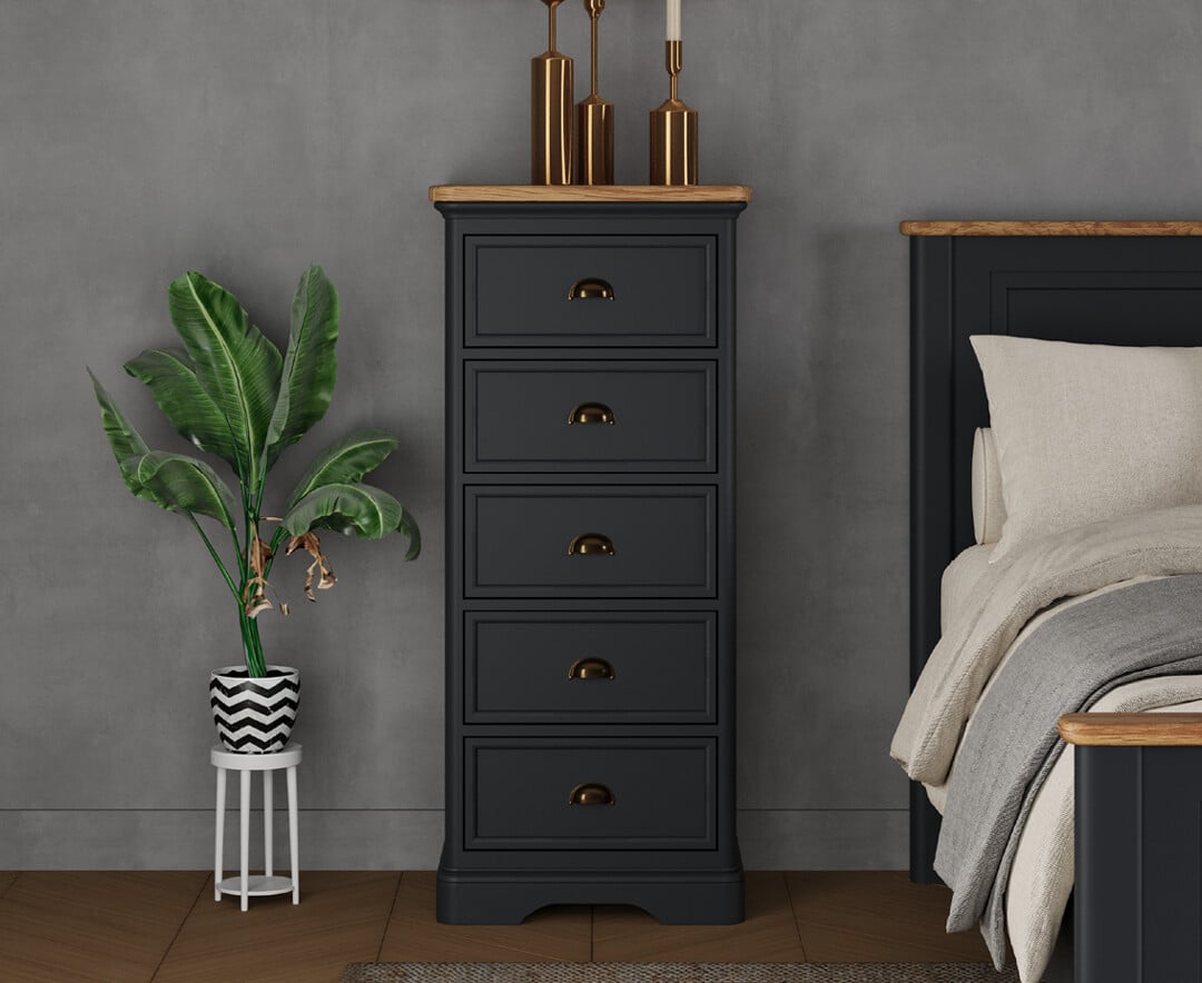 Bridstow Oak and Blue Painted 5 Drawer Tallboy