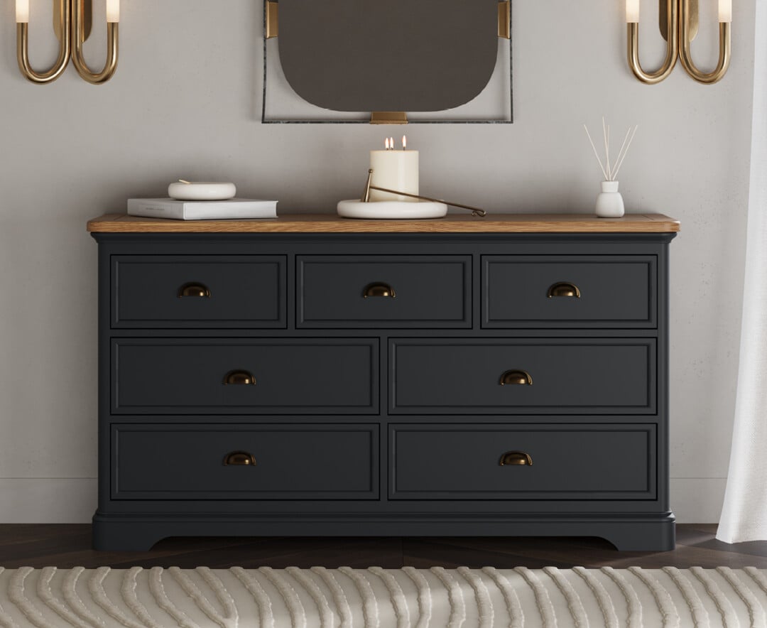 Bridstow Oak and Blue Painted Wide Chest Of Drawers