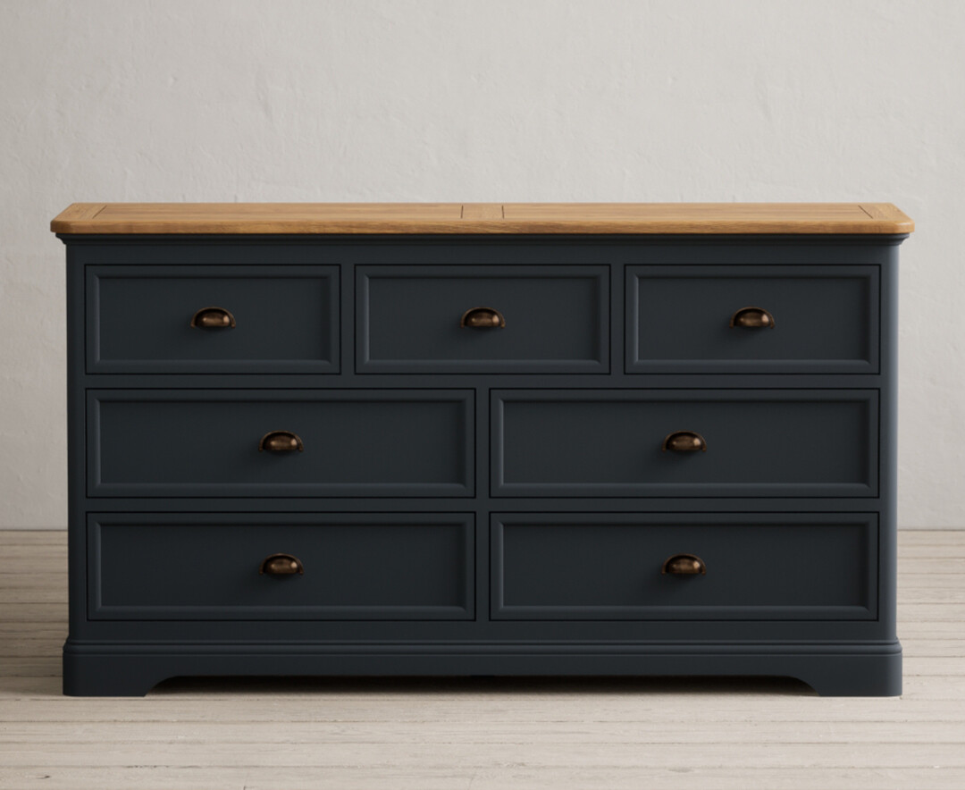 Product photograph of Bridstow Oak And Blue Painted Wide Chest Of Drawers from Oak Furniture Superstore