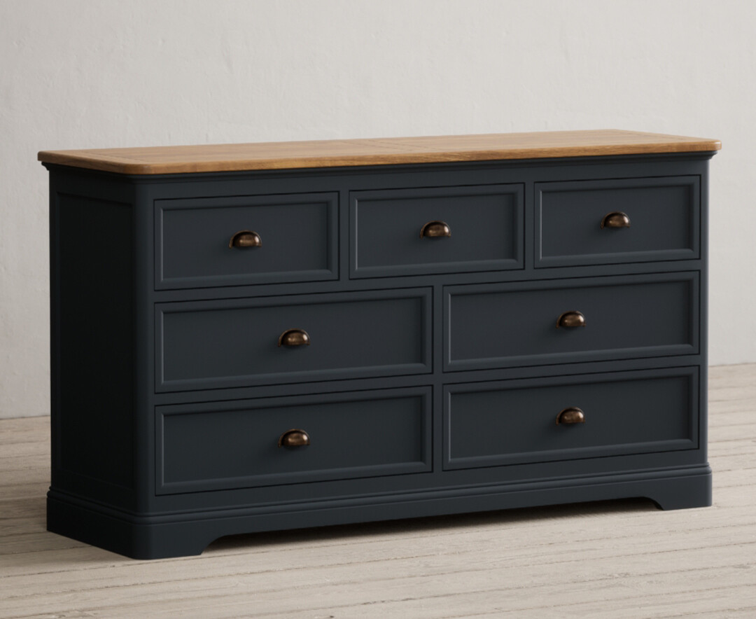 Photo 1 of Bridstow oak and blue painted wide chest of drawers