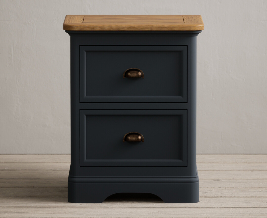 Product photograph of Bridstow Oak And Blue Painted 2 Drawer Bedside Chest from Oak Furniture Superstore