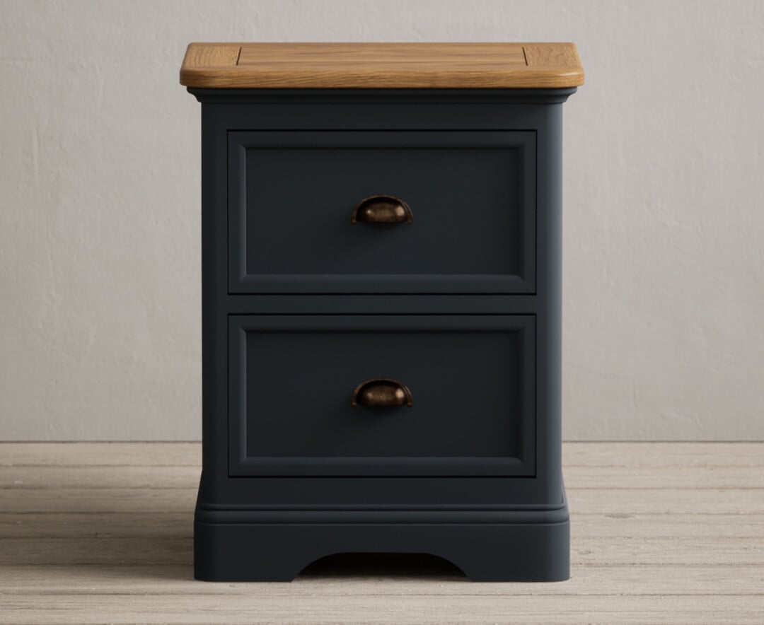 Bridstow Oak And Blue Painted 2 Drawer Bedside Chest