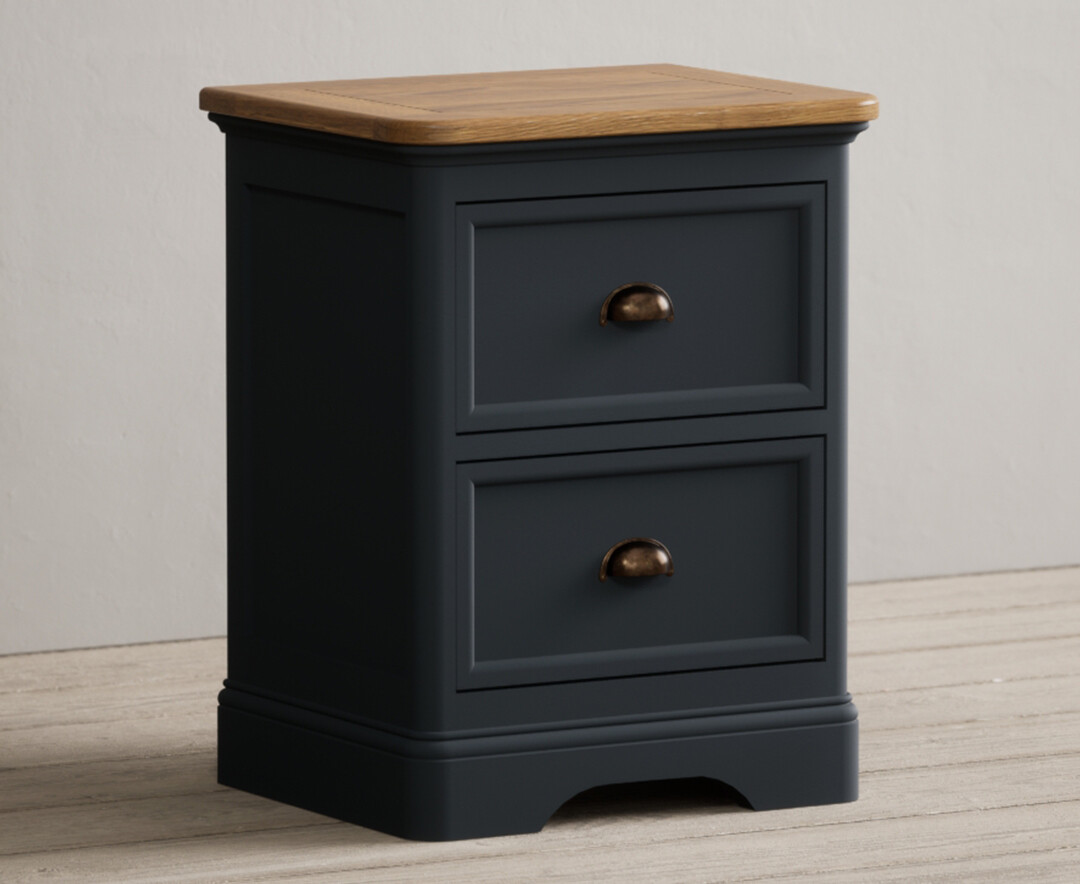 Photo 1 of Bridstow oak and blue painted 2 drawer bedside chest
