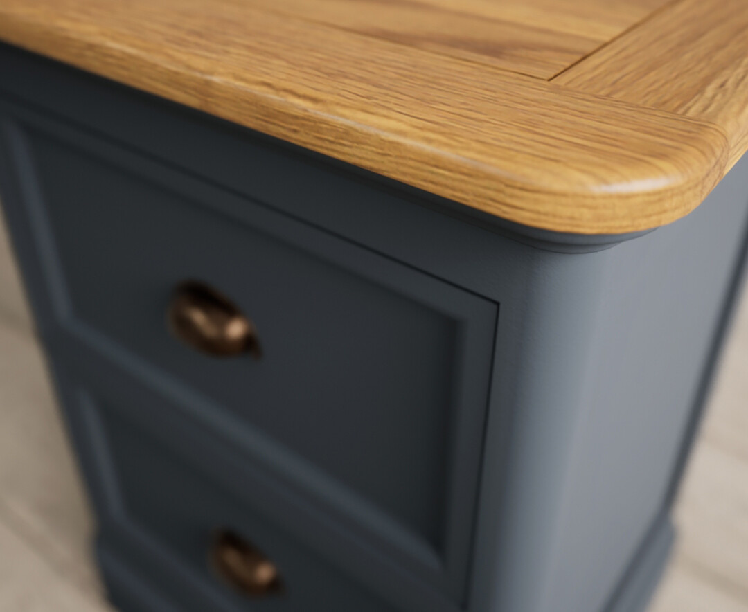 Photo 3 of Bridstow oak and blue painted 2 drawer bedside chest