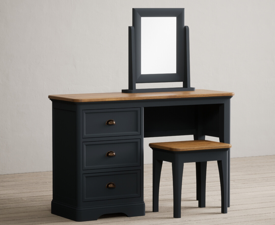 Product photograph of Bridstow Oak And Blue Painted Dressing Table Set from Oak Furniture Superstore