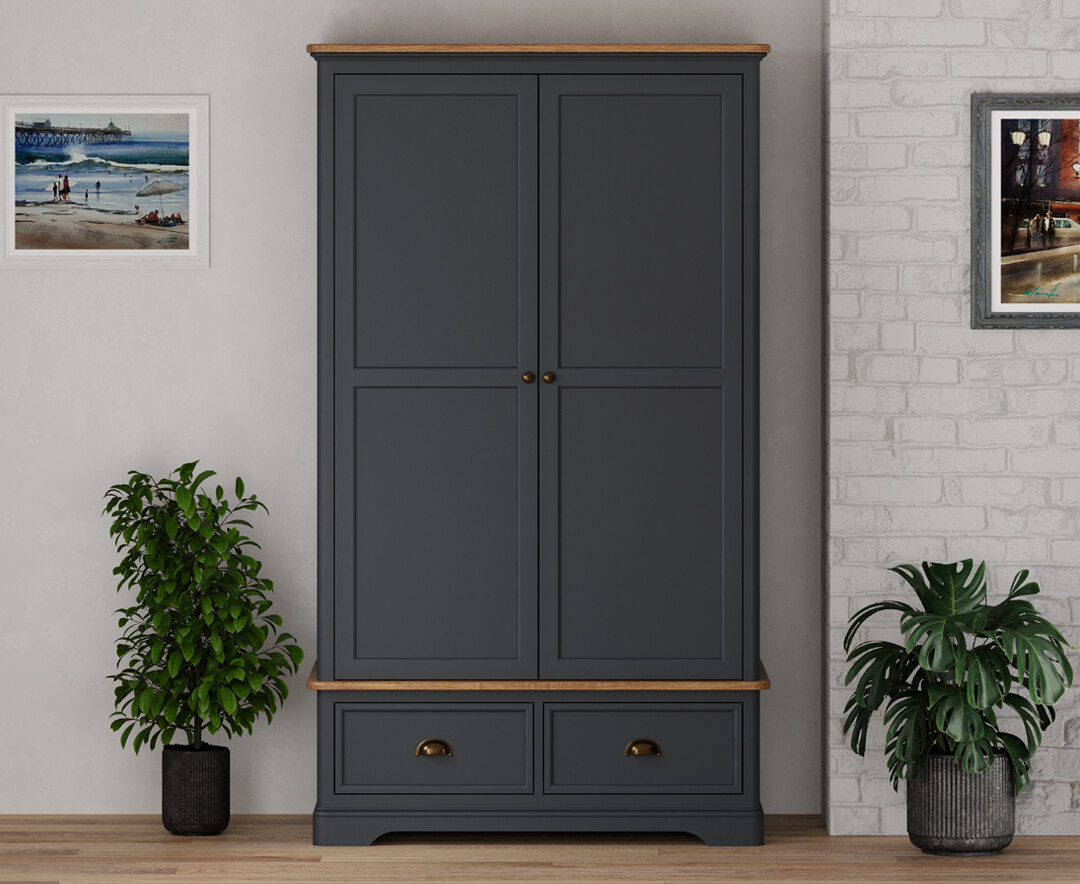 Bridstow Oak and Blue Painted Double Wardrobe