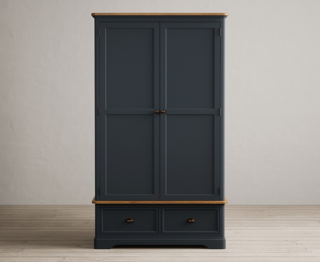 Product photograph of Bridstow Oak And Blue Painted Double Wardrobe from Oak Furniture Superstore