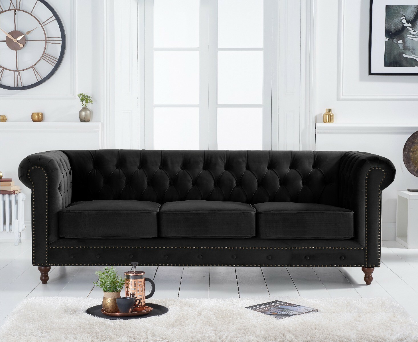 Photo 1 of Westminster chesterfield black velvet 3 seater sofa