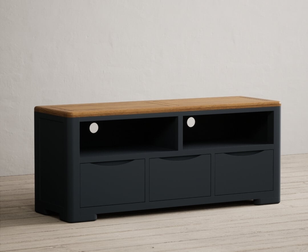 Pembridge Oak And Dark Blue Painted Large Tv Cabinet