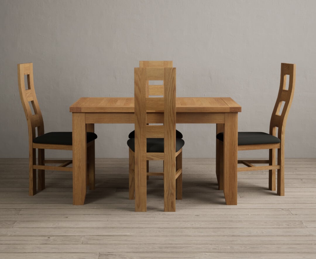 Extending Yateley 130cm Solid Oak Dining Table With 6 Brown Natural Solid Oak Chairs