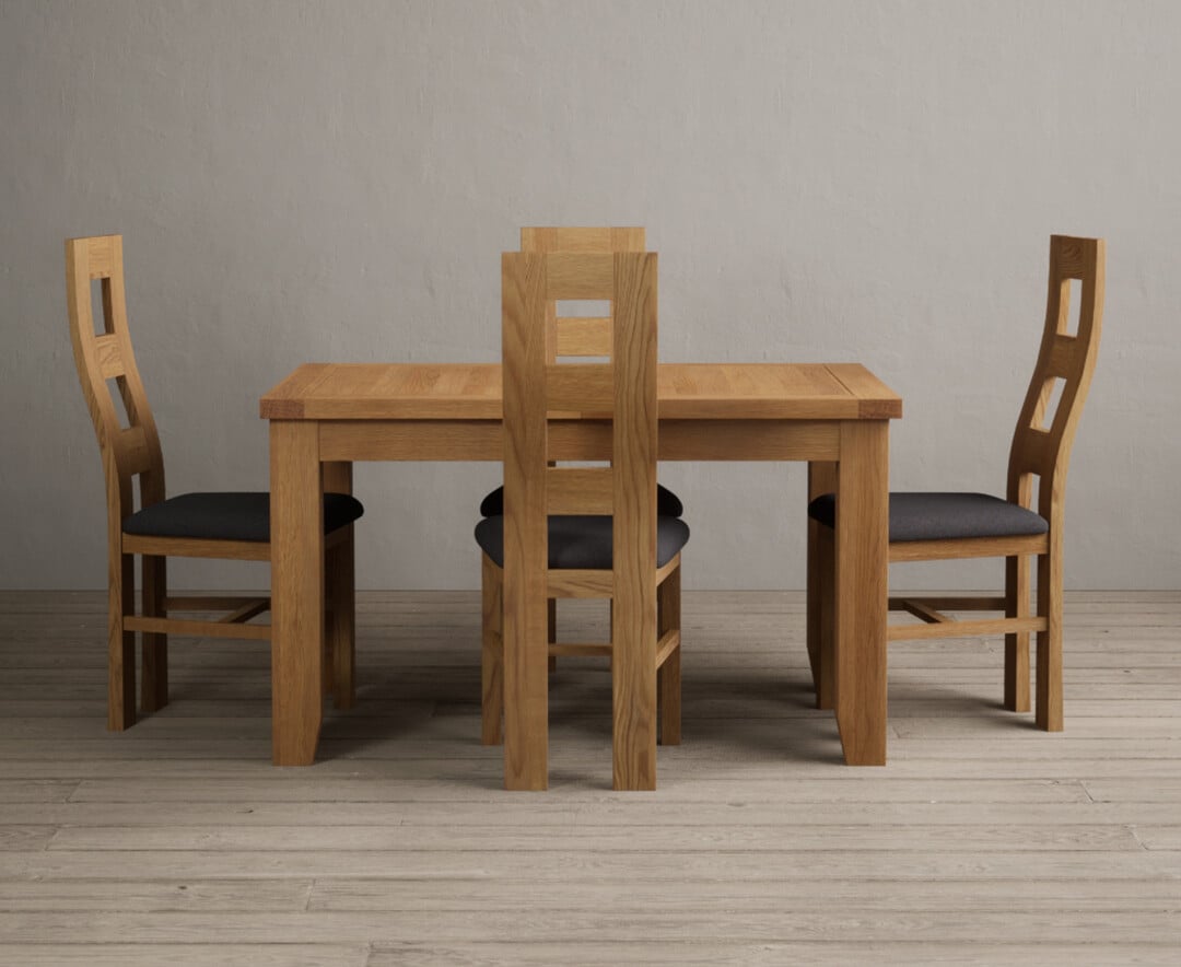 Extending Yateley 130cm Solid Oak Dining Table With 6 Brown Natural Chairs