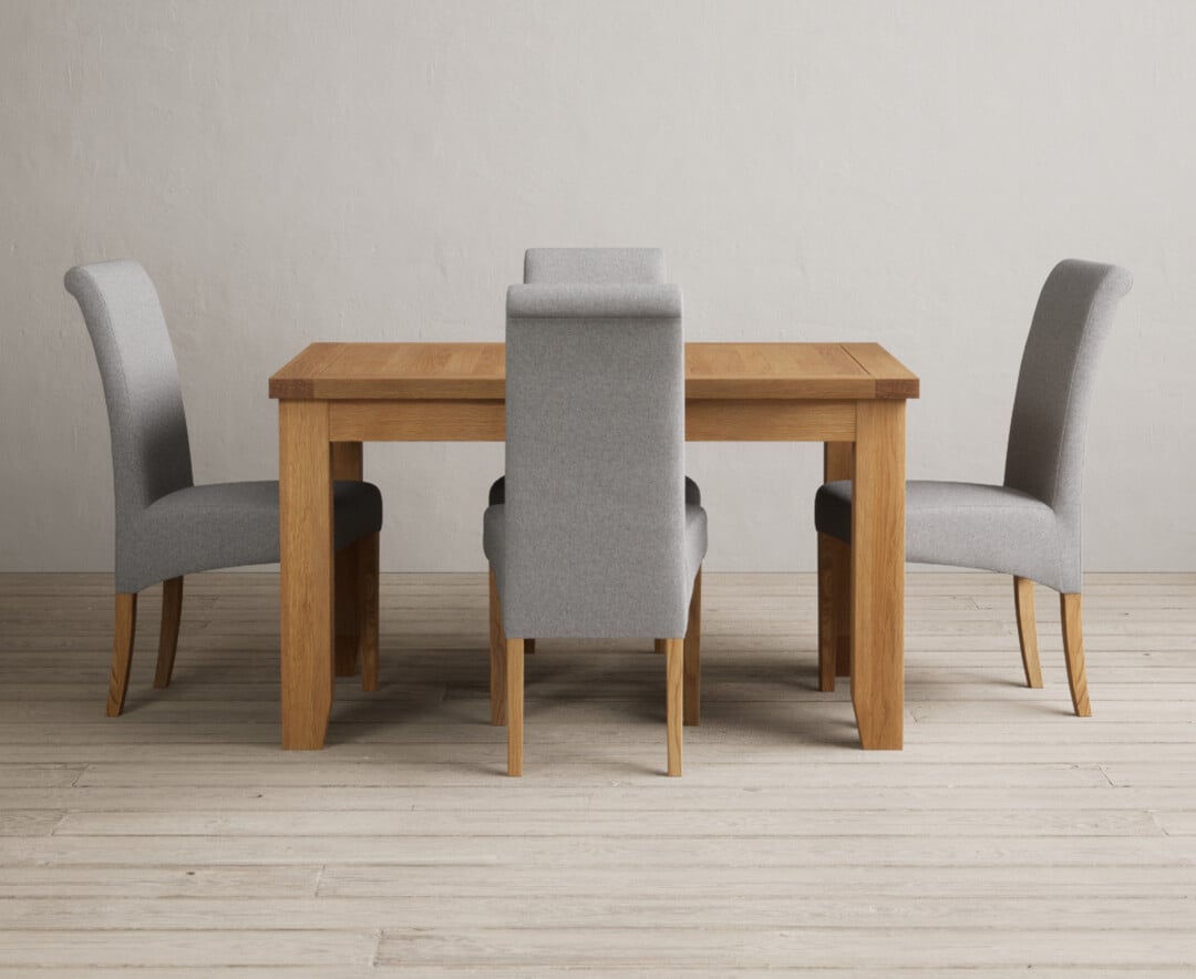 Extending Yateley 130cm Solid Oak Dining Table With 6 Brown Scroll Back Chairs