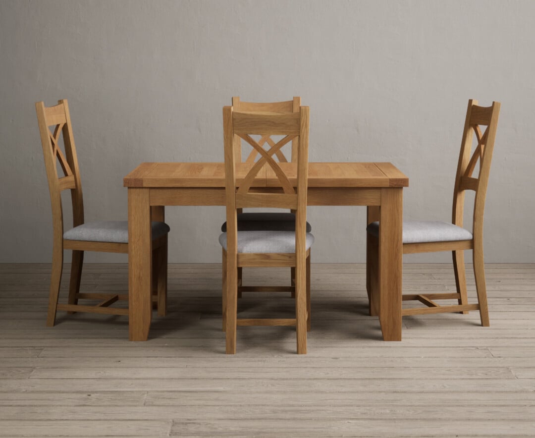 Extending Yateley 130cm Solid Oak Dining Table With 4 Charcoal Grey Natural Solid Oak Chairs