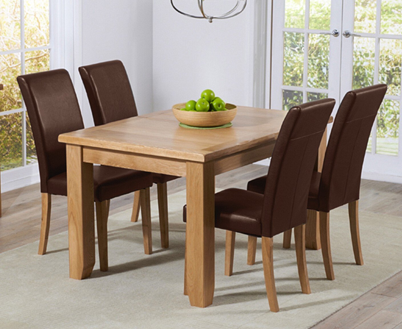 Extending Yateley 130cm Oak Dining Table With 4 Brown Olivia Chairs