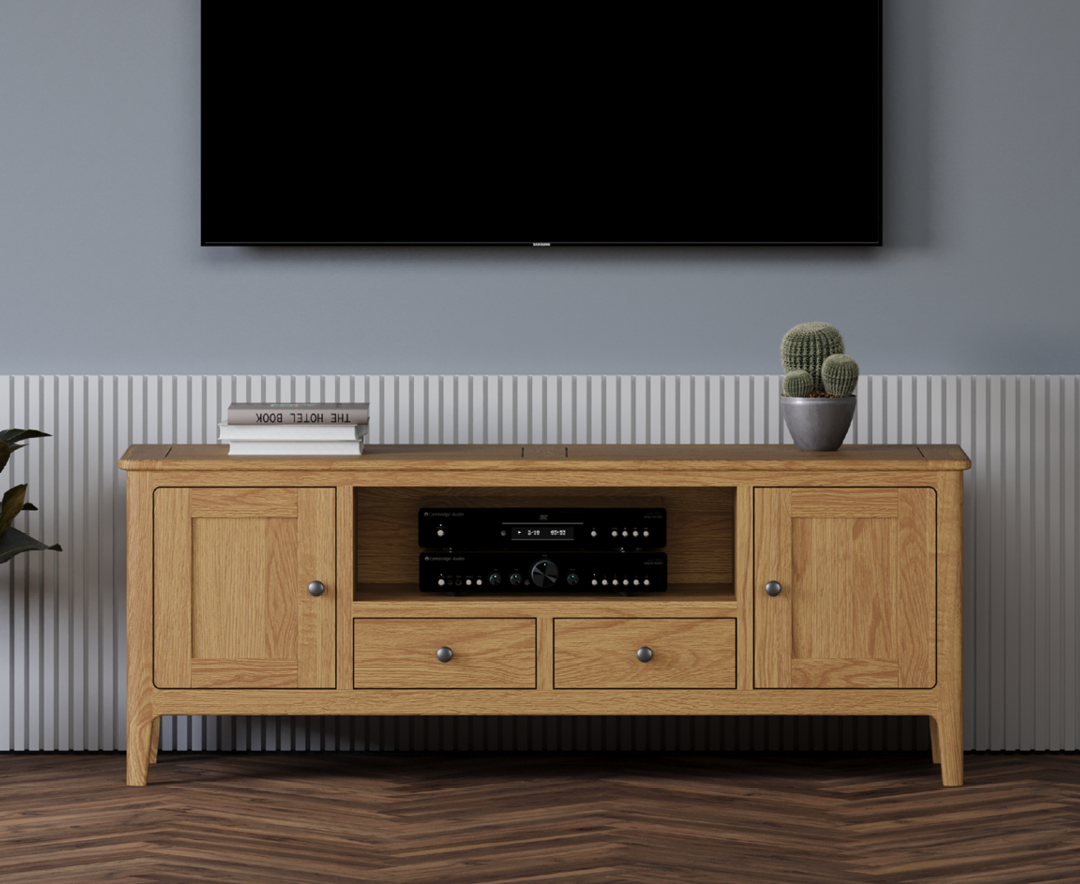 Product photograph of Loxton Solid Oak Super-wide Tv Cabinet from Oak Furniture Superstore