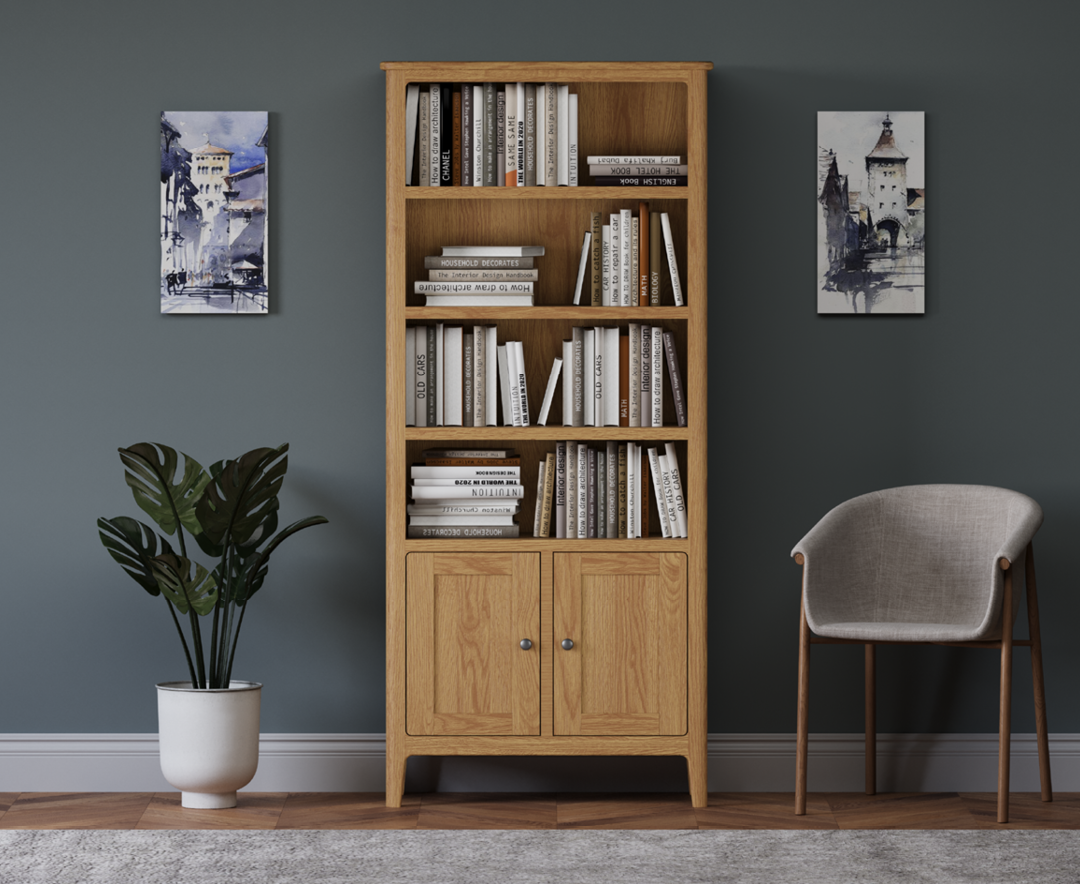 Product photograph of Loxton Solid Oak Tall Bookcase from Oak Furniture Superstore