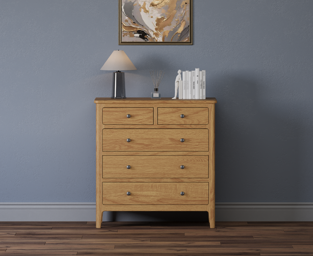 Product photograph of Loxton Solid Oak 2 Over 3 Chest Of Drawers from Oak Furniture Superstore
