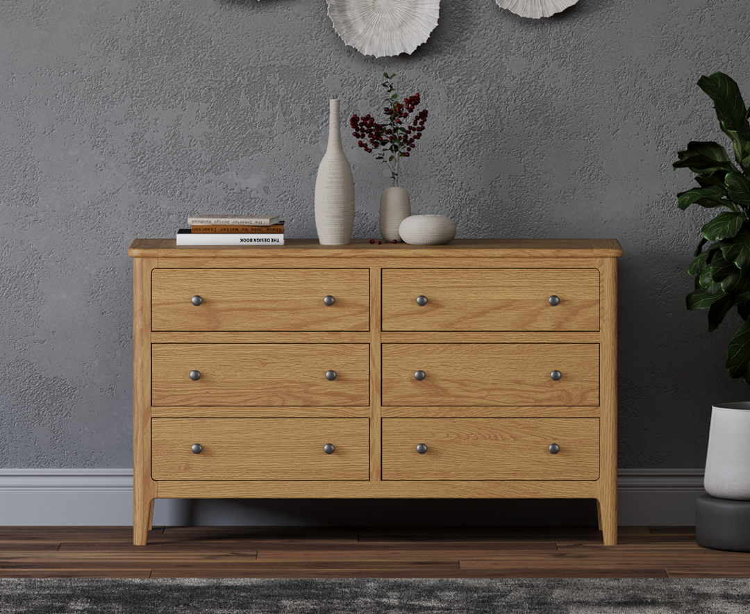 Product photograph of Loxton Solid Oak Wide Chest Of Drawers from Oak Furniture Superstore