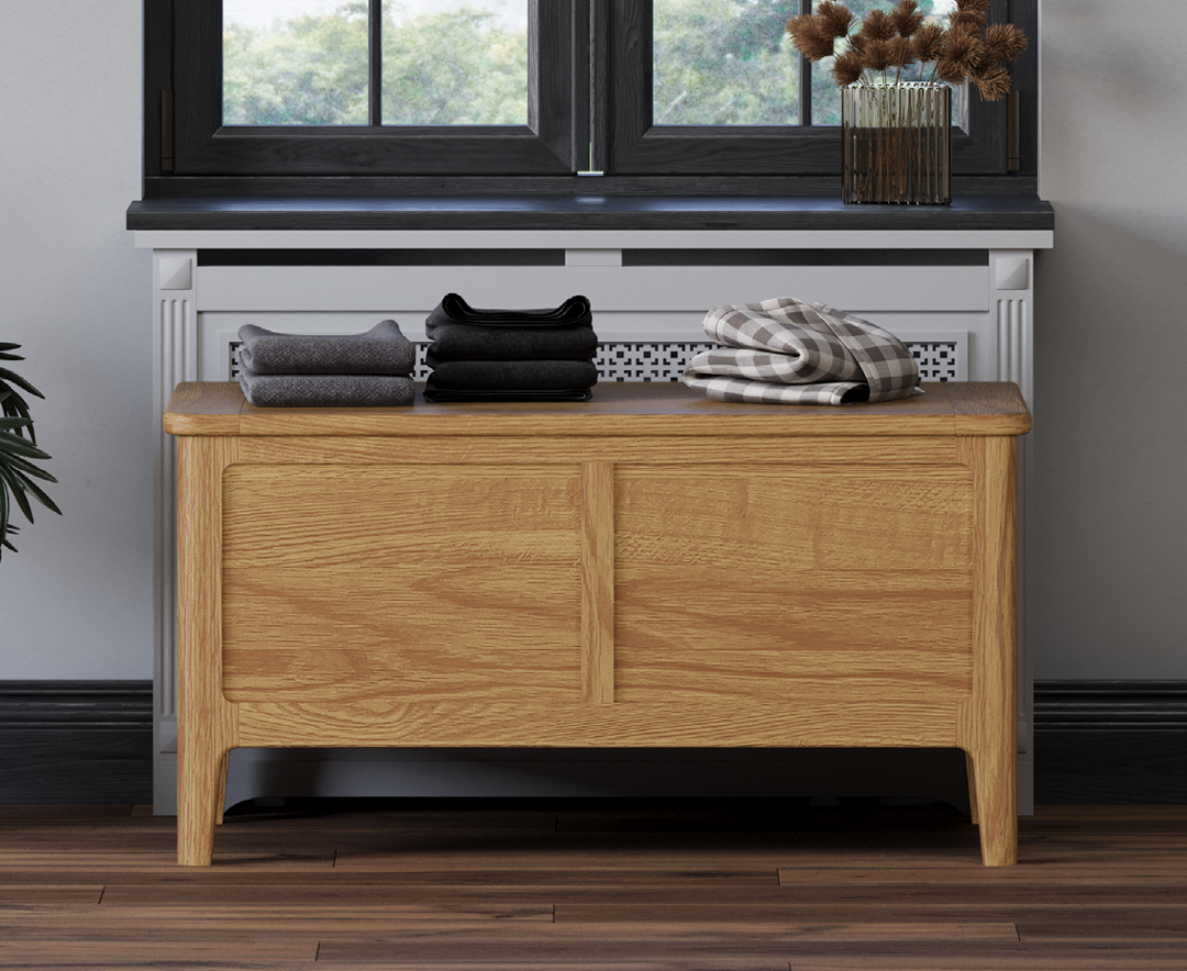 Product photograph of Loxton Solid Oak Blanket Box from Oak Furniture Superstore