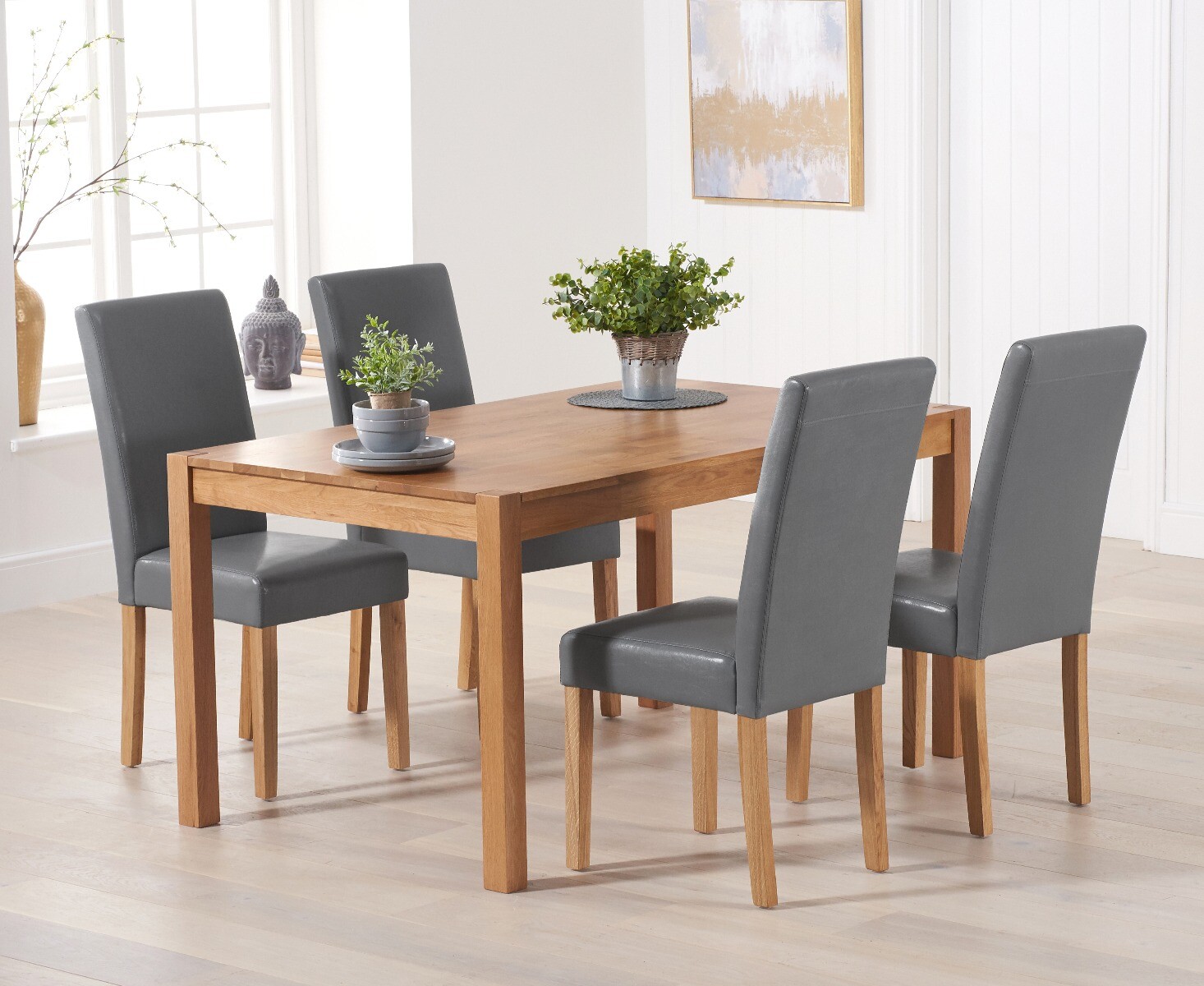 Product photograph of York 120cm Solid Oak Dining Set With 4 Grey Olivia Chairs from Oak Furniture Superstore