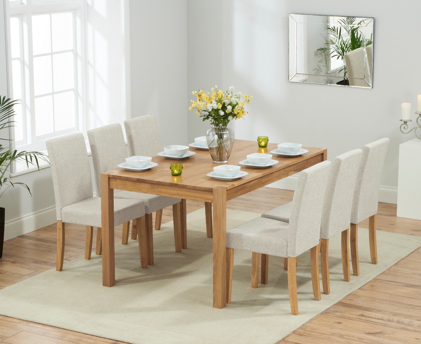 Product photograph of Oxford 150cm Solid Oak Dining Table With 8 Grey Lila Fabric Chairs from Oak Furniture Superstore