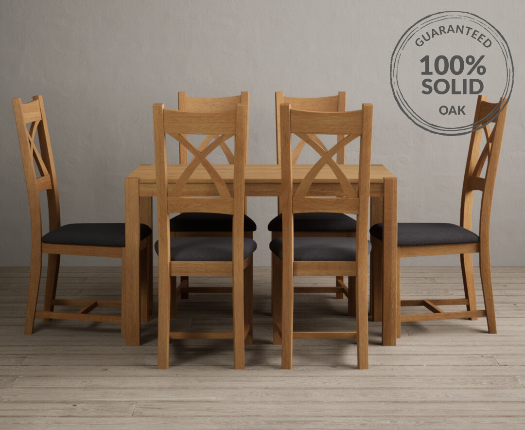 Product photograph of York 120cm Solid Oak Dining Table With 4 Charcoal Grey X Back Chairs from Oak Furniture Superstore