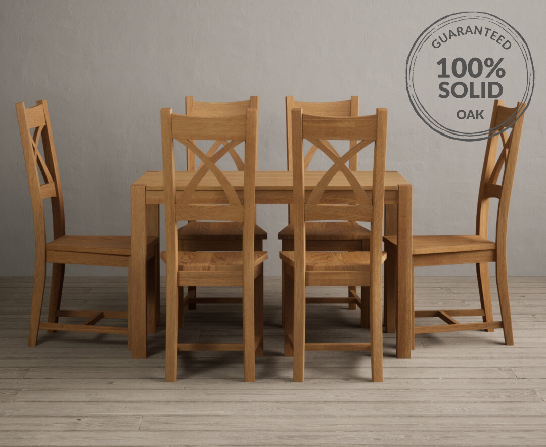 Product photograph of York 120cm Solid Oak Dining Table With 6 Oak X Back Chairs from Oak Furniture Superstore