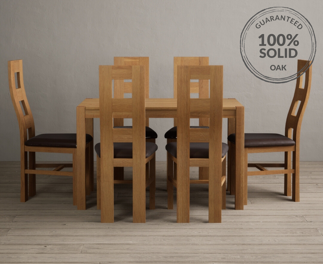 Product photograph of York 120cm Solid Oak Dining Table With 4 Brown Flow Back Chairs from Oak Furniture Superstore