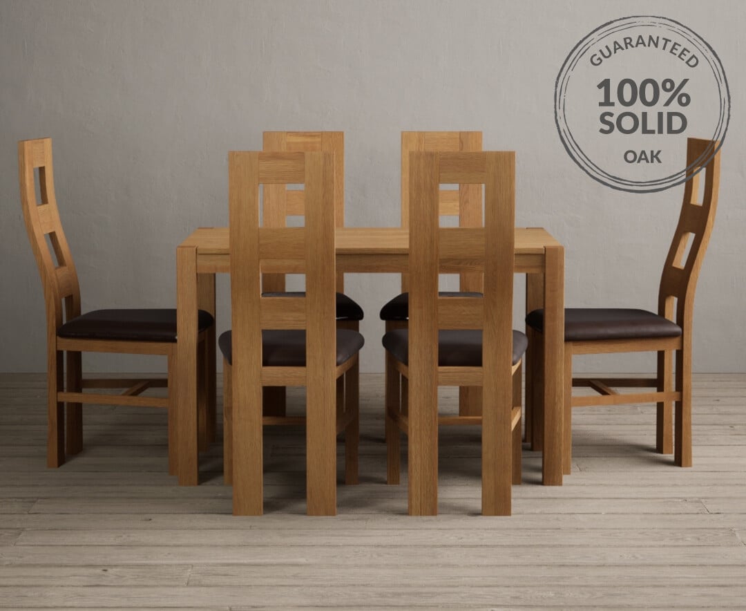 York 120cm Solid Oak Dining Table With 6 Brown Flow Back Chairs