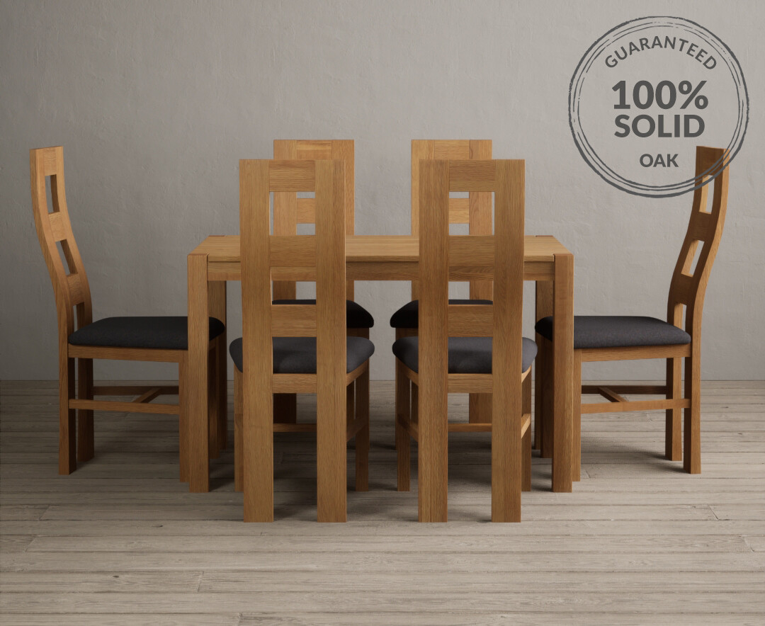 Product photograph of York 120cm Solid Oak Dining Table With 6 Charcoal Grey Flow Back Chairs from Oak Furniture Superstore