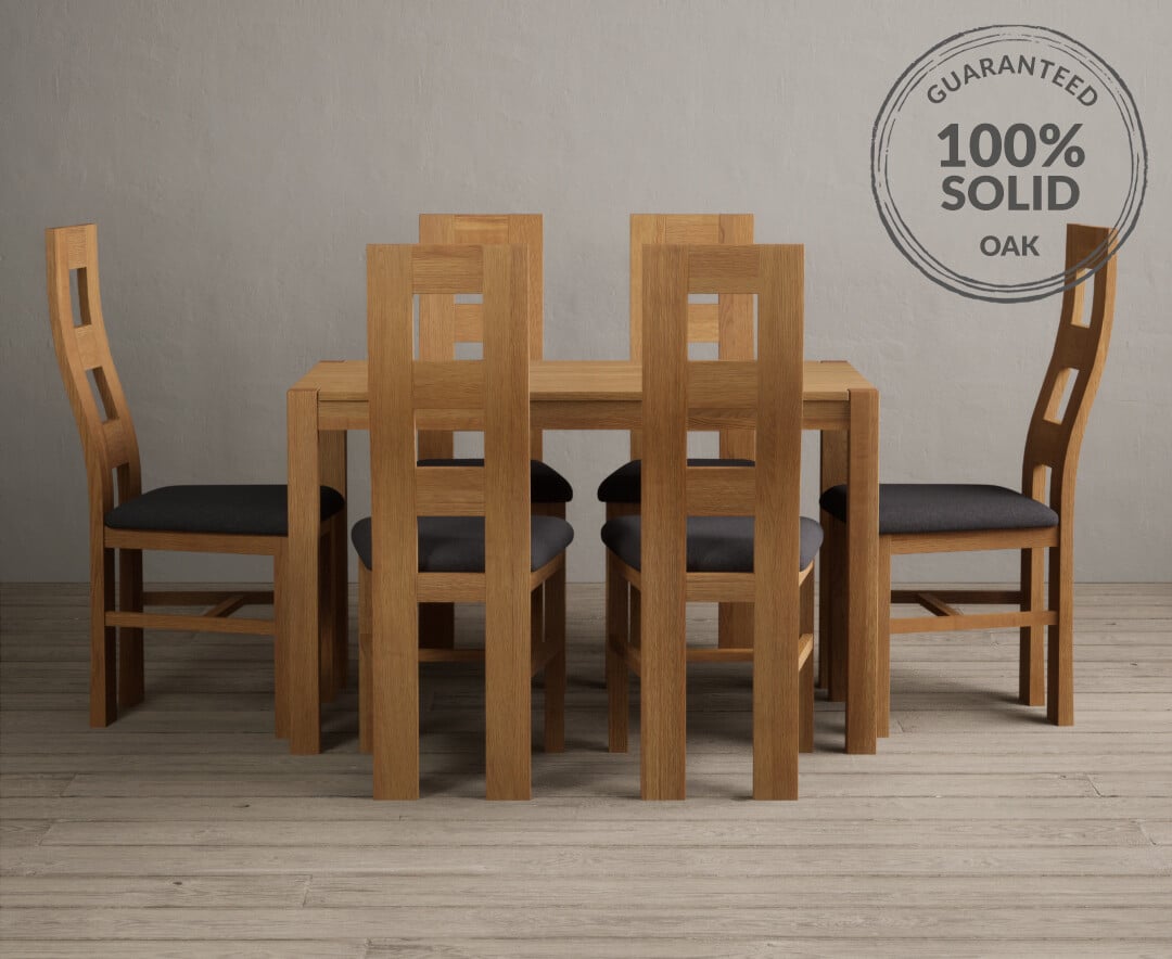 York 120cm Solid Oak Dining Table With 6 Charcoal Grey Flow Back Chairs